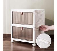 Hygrad Built to Survive Foldable Plastic Shoe Box Stackable Storage Cabinet - Wardrobe Storage Organizer Containers With Lid & Lockable Wheels (2-Tier)