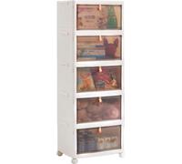 Hygrad Built to Survive Foldable Plastic Shoe Box Stackable Storage Cabinet - Wardrobe Storage Organizer Containers With Lid & Lockable Wheels (5-Tier)