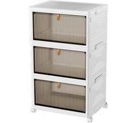 Hygrad Built to Survive Foldable Plastic Shoe Box Stackable Storage Cabinet - Wardrobe Storage Organizer Containers With Lid & Lockable Wheels (3-Tier)
