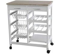 Hygrad Built to Survive Kitchen Trolley MDF Top Island Dining Cart Worktop Basket Storage Lockable Wheels Rolling Kitchen Portable Island w/ Drawers Hygrad Built to Survive White