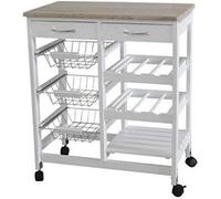 Hygrad Built to Survive Kitchen Trolley Mdf Top White Island Dining Cart Worktop Basket Storage Lockable Wheels Rolling Open Shelf With Drawers