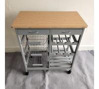 Hygrad Built to Survive Kitchen Trolley Mdf Top White Island Dining Cart Worktop Basket Storage Lockable Wheels Rolling Open Shelf With Drawers