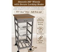 Hygrad Built to Survive Kitchen Trolley White Wooden 3 Tier Rolling Organiser (3 Basket + 1 Wine Rack) Utility Storage Cart w/ 3 Basket Drawers Hygrad Built to Survive Grey