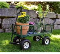 Heavy Duty Steel Mesh Portable Rolling Garden Yard Farm Dump Cart Utility Wagon Beach Trolley 180° Rotating Handle With 4 Pneumatic Wheels