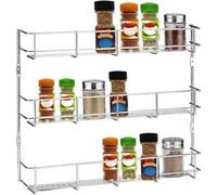 (3 Tier) Wall Mount Inside Cabinet Cupboard Silver Metal Spice Herb Jar Storage Rack Tidy Organiser