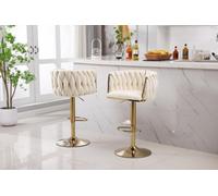 Hygrad Built to Survive Pair Of Velvet Bar Stools Luxury Breakfast Bar Stool Kitchen 360 Degree Swivel in Cream Hygrad Built to Survive Cream