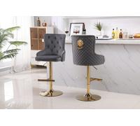 Hygrad Built to Survive Set Of 2 Luxury Velvet Bar Stools With Lion Knocker Back Rest Padded Breakfast Bar Stools