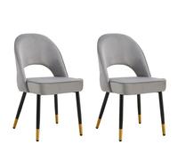 Hygrad Built to Survive Set of 2 Modern Velvet Dining Chairs Seat Padded Metal Legs Kitchen Home Office in Grey Hygrad Built to Survive Grey