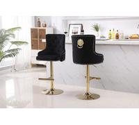 Hygrad Built to Survive Set Of 2 Modern Velvet Kitchen Bar Stools Swivel Breakfast Counter Chairs With Lion Knocker, Gas Lift & Gold Metal Base