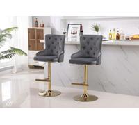Hygrad Built to Survive Set Of 2 Modern Velvet Kitchen Bar Stools Swivel Breakfast Counter Chairs With Lion Knocker, Gas Lift & Gold Metal Base