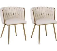 Hygrad Built to Survive Set of 2 Velvet Dining Chairs Luxury Gold Legs Padded Velvet Dining Office Chair in Cream Hygrad Built to Survive Cream
