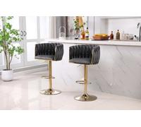 Hygrad Built to Survive Set Of 2 X Velvet Woven Upholstered Adjustable High Swivel Breakfast Bar Pub Home Stool Chair With Gold Metal Base & Gas Lift