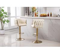Hygrad Built to Survive Set Of 2 X Velvet Woven Upholstered Adjustable High Swivel Breakfast Bar Pub Home Stool Chair With Gold Metal Base & Gas Lift