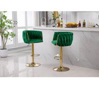 Hygrad Built to Survive Set Of 2 X Velvet Woven Upholstered Adjustable High Swivel Breakfast Bar Pub Home Stool Chair With Gold Metal Base & Gas Lift