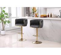 Hygrad Built to Survive Set of 2 x Velvet Woven Upholstered Swivel Breakfast Bar Pub Home Stool Chair in Grey Hygrad Built to Survive Grey