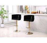 Hygrad Built to Survive Set of 2 x Velvet Woven Upholstered Swivel Breakfast Bar Pub Home Stool Chair in Black Hygrad Built to Survive Black