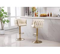 Hygrad Built to Survive Set of 2 x Velvet Woven Upholstered Swivel Breakfast Bar Pub Home Stool Chair in Cream Hygrad Built to Survive Cream