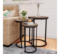 Hygrad Built to Survive Set Of 3 Round Vintage Wooden/steel Nesting Side Coffee Tables Stacking Sofa Side Tables, Space Saving For Hallway Living Room Be
