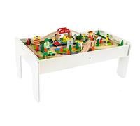 HYGRAD BUILT TO SURVIVE Train Table, 90 Pieces Wooden Kids Activity Toy Table Playset with Reversible Detachable Tabletop, Tracks, Train, Railway, City, Gift for Toddler Boys Girls Ages 3+