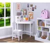 Hygrad Built to Survive White Study Table & 1 Chairs for Kids Unisex Xmas, Wooden Study Desk w/ Chair for Children, Writing Desk w/ Storage & Hutch Hygrad Built to Survive White