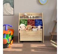 Hygrad Built to Survive Wooden Kids Toy Storage Organizer, 3 Plastic Bins, Extra Rolling Toy Box Chest & Storage Shelf, Toddler Furniture Storage Unit Wit