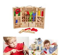 Hygrad Built to Survive Wooden Tool Box Carrycase For Kids 35-Piece Pretend Diy Role Play Construction Toy Set Educational Gift Age 3+ Boys Girls