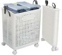 HYGRAD® Collapsible Laundry Basket 42L Laundry Basket On Wheels Foldable Space Saving Basket In Cream Or White (White)