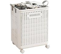 HYGRAD® Foldable Laundry Basket 42L Large Heavy Duty Laundry Hamper On Wheels Fold Away Space Saving Laundry Storage Bin Hamper For Clothes (White)