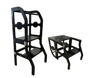 HYGRAD Kitchen Nursery Step Stool For Kids Children Toddlers 2 in 1 Kids Step Stool & Table Chair Wooden Nursery Furniture (Black)