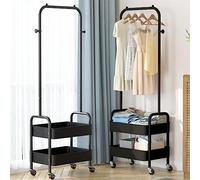 HYGRAD Metal Clothes Rack On Wheels Portable Clothes Rail For Hanging Clothes With Shoe Storage Shelfs Portable Clothes Rack Caddy For Bedroom Wardrobe In Pink White Or Black (Black)