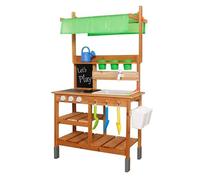 HYGRAD® Mud Kitchen for Kids Outdoor, Fir Wood Play Kitchen with See-Through Planter Box, Blackboard, Stoves, Sink, Faucet, Accessories & Storage Shelves, Backyard Mud Table