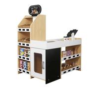 HYGRAD® Pretend Play Shop, Kids Supermarket Playset with Shopping Cart, 2 Chalkboards, Cash Register, Wooden Role Play Grocery Store for Children Ages 3+
