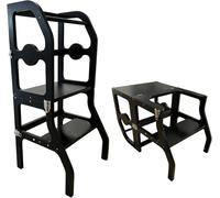 HYGRAD Toddlers Step Stool Table Set Kids Step Frame Kitchen Nursery Step Stool Wooden 2 in 1 Table & Bench Set & High Step Stool Nursery Furniture (Black)