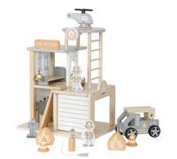 HYGRAD® Wooden Fire Station Play Set - Fire Station with Helicopter Landing Area, Fire Engine, Helicopter, 2 Figures & Accessories - Children's Toy from 3 Years