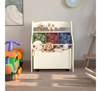 HYGRAD® Wooden Kids Toy Storage Organizer, 3 Plastic Bins, Extra Rolling Toy Box Chest & Storage Shelf, Toddler Furniture Storage Unit with Wheels for Child's Bedroom Playroom (White)
