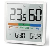 Hygrometer Indoor Thermometer, Desktop Digital Thermometer with Temperature and Humidity Monitor, Accurate Humidity Gauge Room Thermometer with Clock (White)