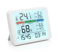 Hygrometer Indoor Thermometer Digital Room Humidity Gauge Thermometer Humidity Monitor, Touch LCD with Calibration Backlight Hygrometer Clock Comfort Icon for Greenhouse Baby Room Bedroom White