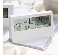 Hygrometer Indoor Thermometer, LED Thermo-Hygrometer Clock Creative Weather Display Electronic Alarm CLock White