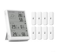 Hygrometer Thermometer Station for Tuya Ecosystem Using RF433 Technology with Clear LCD Screen and 100 M Operational Distance (1*Monitoer+ 8*Sensor)