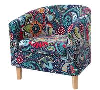 hyha 2 Pieces Printed Tub Chair Slipover with Cushion Cover, Removable Stretch Club Chair Cover for IKEA Tullsta, Armchair Cover Furniture Protector for Living Room,Blue Green