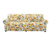 hyha Printed Couch Cover for 3 Cushion Couch - Floral Pattern Sofa Cover with Separate Cushion Cover, 4 Pieces Stretch Sofa Slipcover Washable Furniture Protector (Sofa, Lemon)