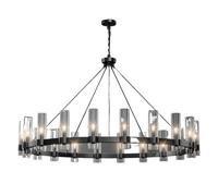 HYHDDM 20-Lights Black Round Chandelier - 60" Wagon Wheel With Glass Shade, Industrial Pendant For Dining Room/Kitchen Island(Black,20in-1-Tier)