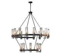 HYHDDM 20-Lights Black Round Chandelier - 60" Wagon Wheel With Glass Shade, Industrial Pendant For Dining Room/Kitchen Island(14 light-1,48in-2-Tier)