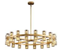 HYHDDM 36" 36-Light Wagon Wheel Chandelier, Modern Black K9 Crystal Dining Room Light, Over Table for Living Room Foyer(1-Round-Brass-36in)