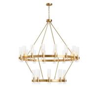 HYHDDM 48" Gold Wagon Wheel Chandelier 16-Light Round Pendant with Glass Shades, Adjustable for High Ceilings(3-Gold,3-Z-54-Light 2-Tier)