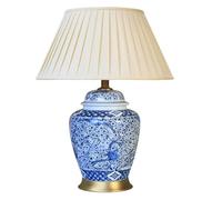 HYHDDM Blue Glazed Ceramic Table Lamp, Small Fish Pattern Hand-Painted Bedside Desk Lamp for Study Antique Collection