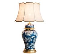 HYHDDM Chinese Style Copper Inlaid Blue and White Porcelain Table Lamp, Hand-Painted Ceramic Fabric Shade for Hotel Bedroom(73 * 43cm)