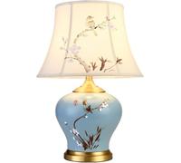HYHDDM Large Oriental Blue Glazed Ceramic Table Lamp, Hand Painted Vase Style Bedside Desk Lamp for Study Antique Collection