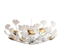 HYHDDM Modern Tree Branch Ginkgo Leaf Chandelier 47.2" Brass Rectangle Ceramic Pendant Light Large Farmhouse Hanging Fixture(Silver,31.5INCH)