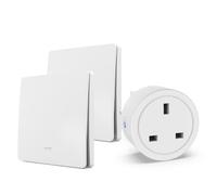 HYHIOTS Remote Control Plug Socket, Wireless light Switch & UK Plug Kit | RF433 Self Powered Panel with Round UK Outlet 16A, V0 PC Material, UKCA Certified, No need WiFi/Battery, for Home Appliances